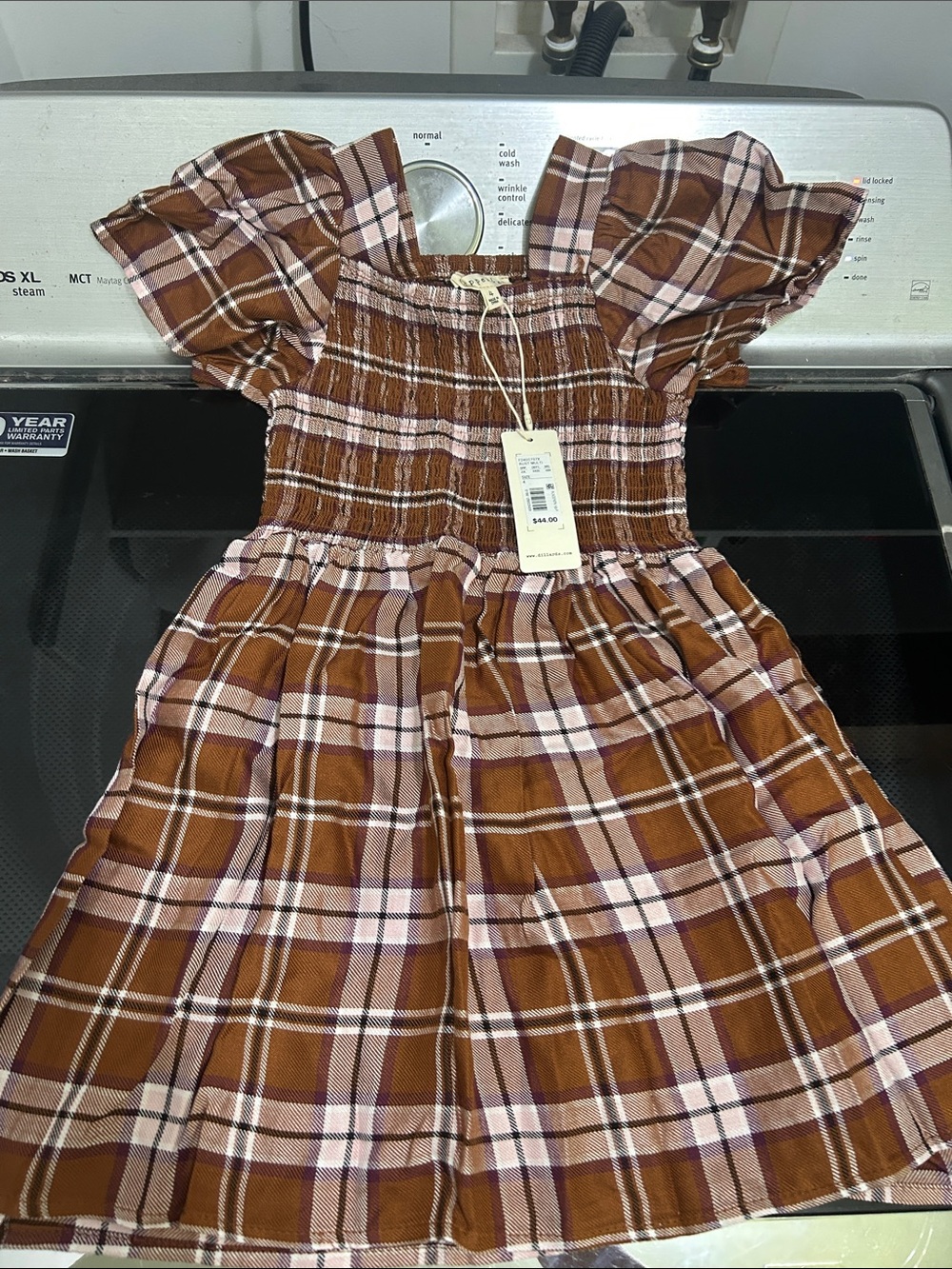 Girls size 4 new nwt smocked short sleeve casual fall plaid dress autumn